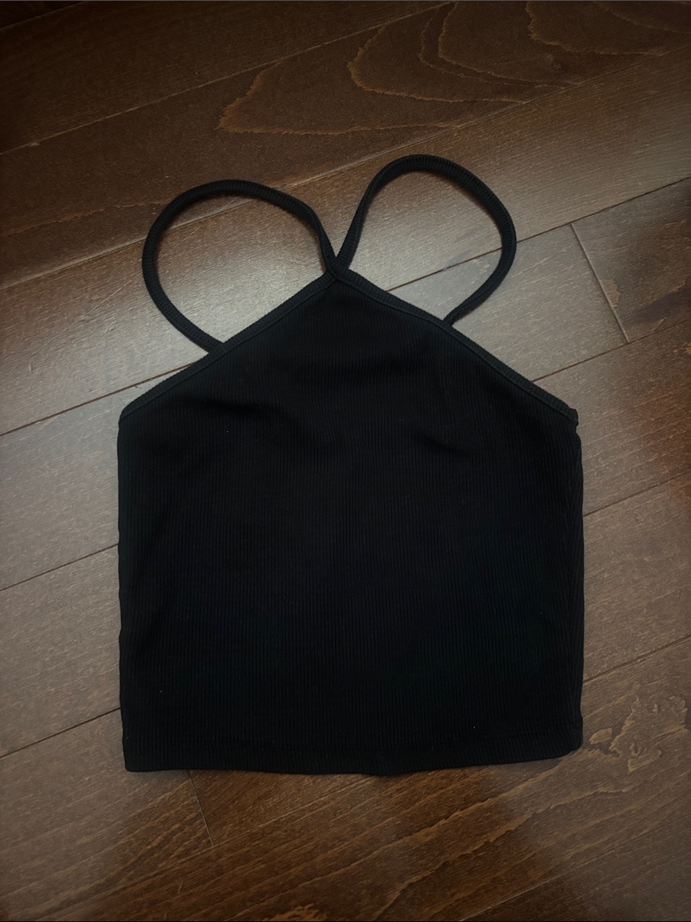 Zara Black Criss-Cross Ribbed Halter Crop Cami